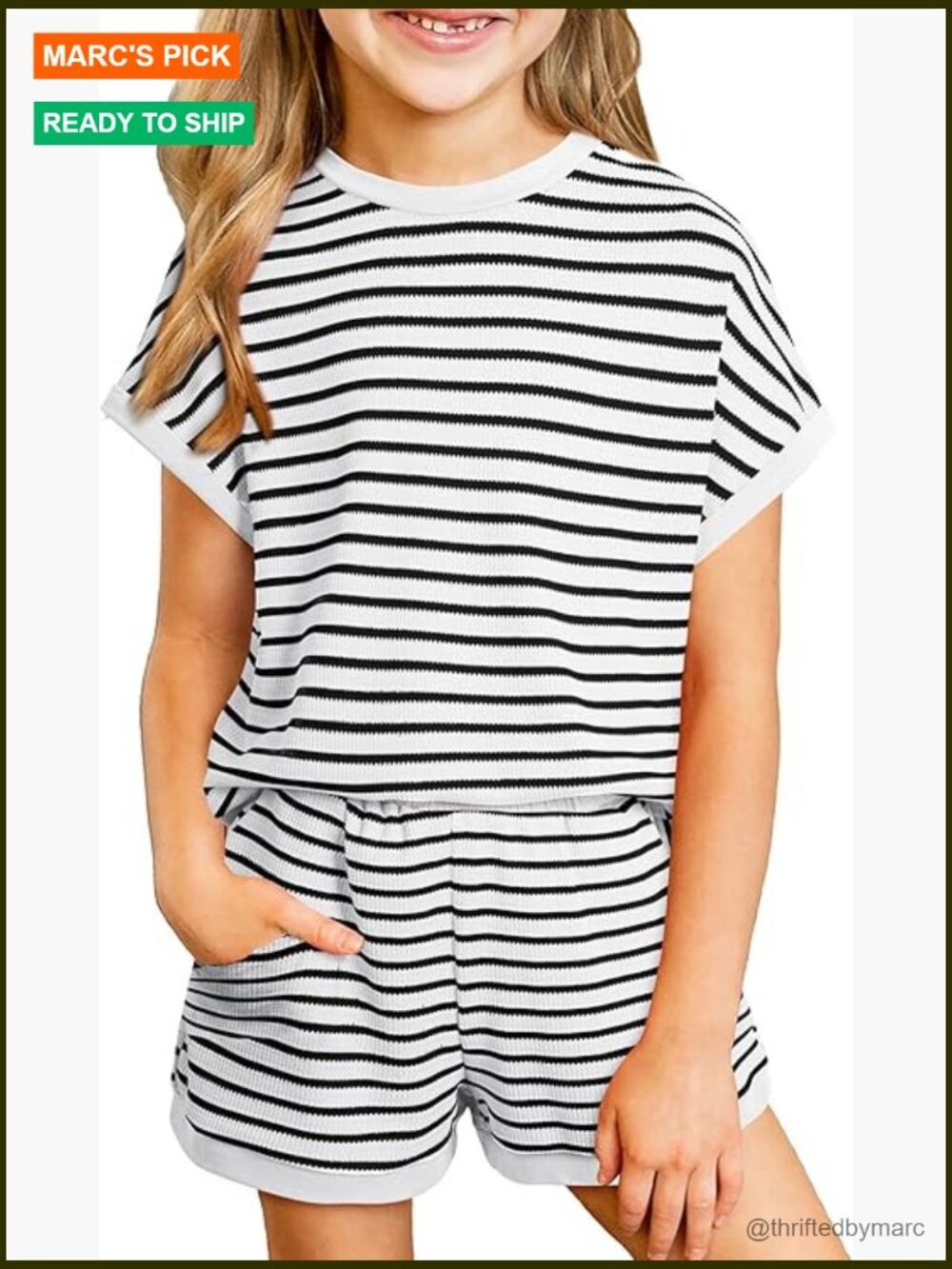 Girls Textured Striped 2-Piece Set Crop Top Shorts Size 6-15 Years